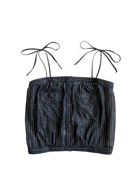 VINTAGE BETSEY JOHNSON NEW YORK BLACK SILVER LUREX STRIPES CUTE SUMMER TOP SIZE